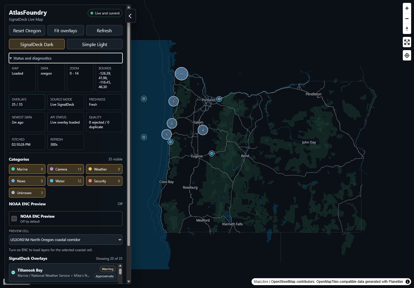SignalDeck Maps live Oregon operations map